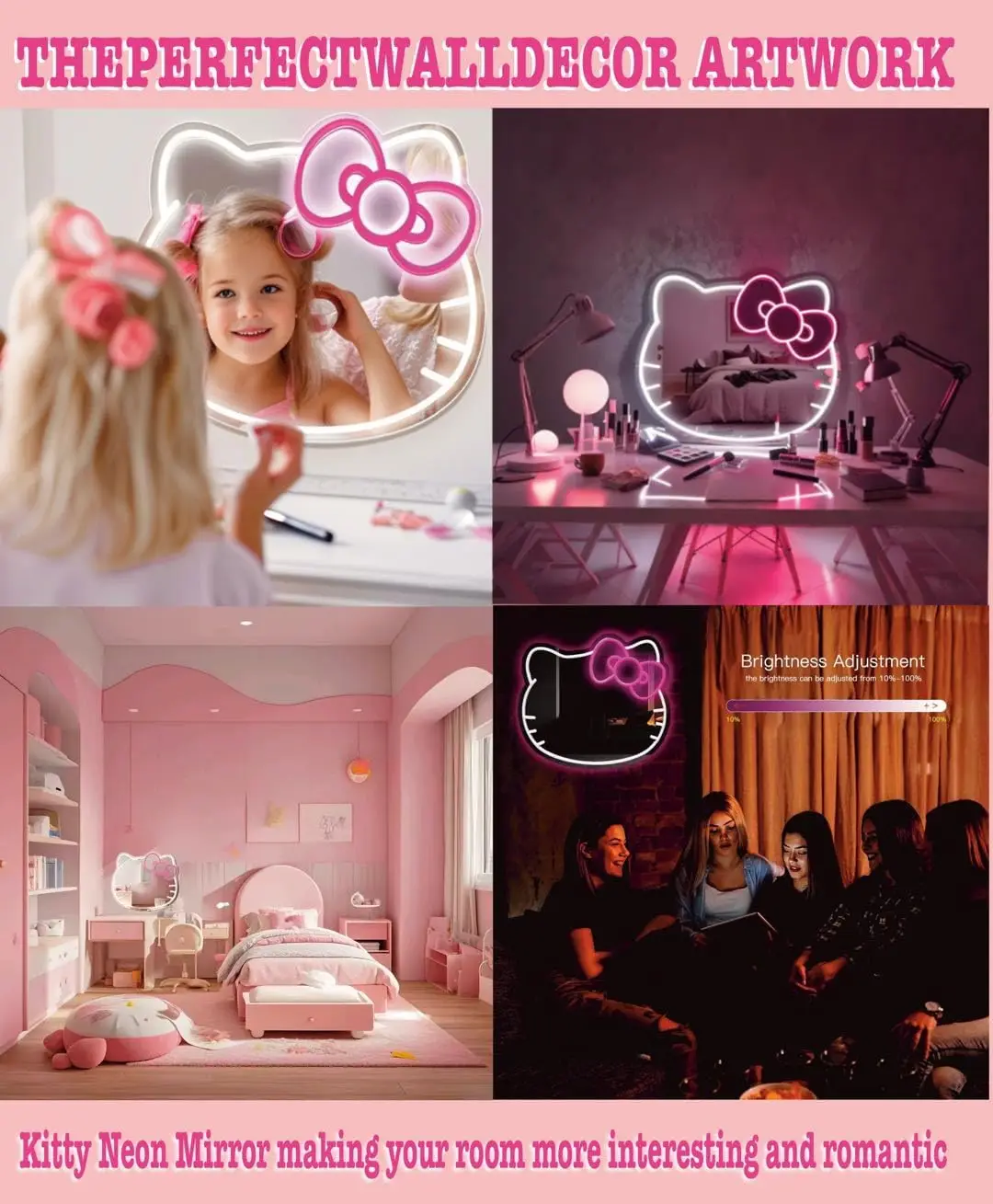 Anime Mirror USB Dimmable Vanity Neon Mirror LED Neon Sign Stuff Room Decor Neon LED Wall Mirror Birthday Christmas Gift