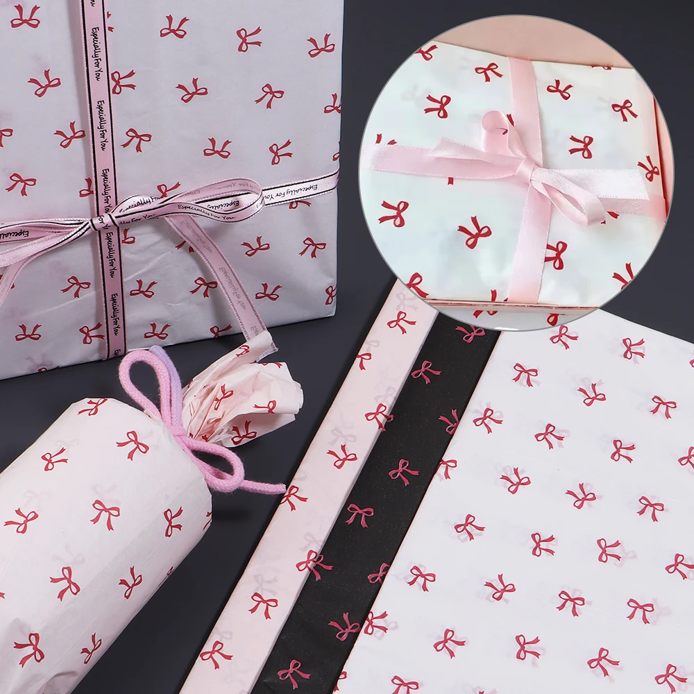 10Pcs Pink/Black/White Bow Snow Pear Paper Handmade Paper Gift Wrapping Paper Flower Bouquet Packaging Paper Cake Baking Gift