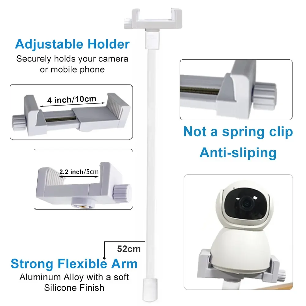 Long White Silicone Flexível Titular Monitor do Bebê, Baby Camera Stand, Ideal IP Camera Mount, Hole-Free Berço Rod