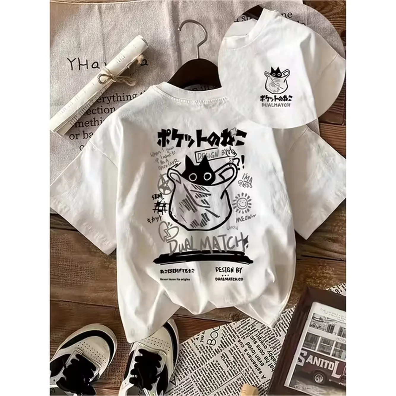 item picture wo t shirt round neck short sleeved t shirt wo pure breathable loose fit cute and modern combination design trendy daily leisure versatile for multiple occasions wo top