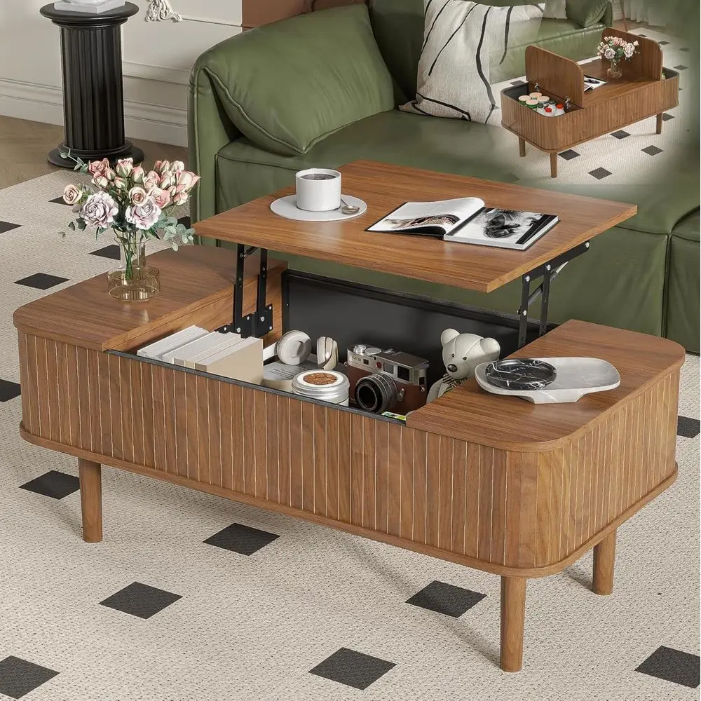 

Журнальный столик Luted Top с местом для хранения, современный журнальный столик для гостиной, для небольших помещений, 39,4 дюйма (орех, 39,4 дюйма)