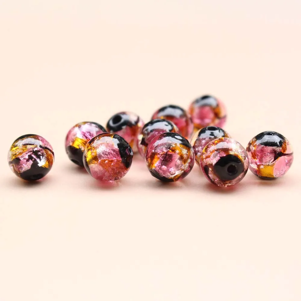 10pcs 8mm Pink Yellow Lampwork Glass Foil Beads Luminous Lampwork Beads Glow in Dark for Bracelet Necklace  jewelry  Making