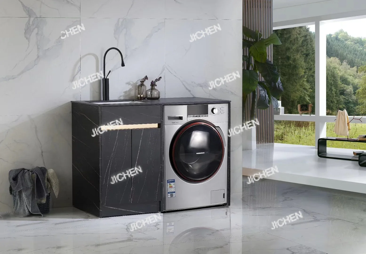 

JCSlate stone countertop wash basin balcony laundry significant other stainless steel bathroom cabinet