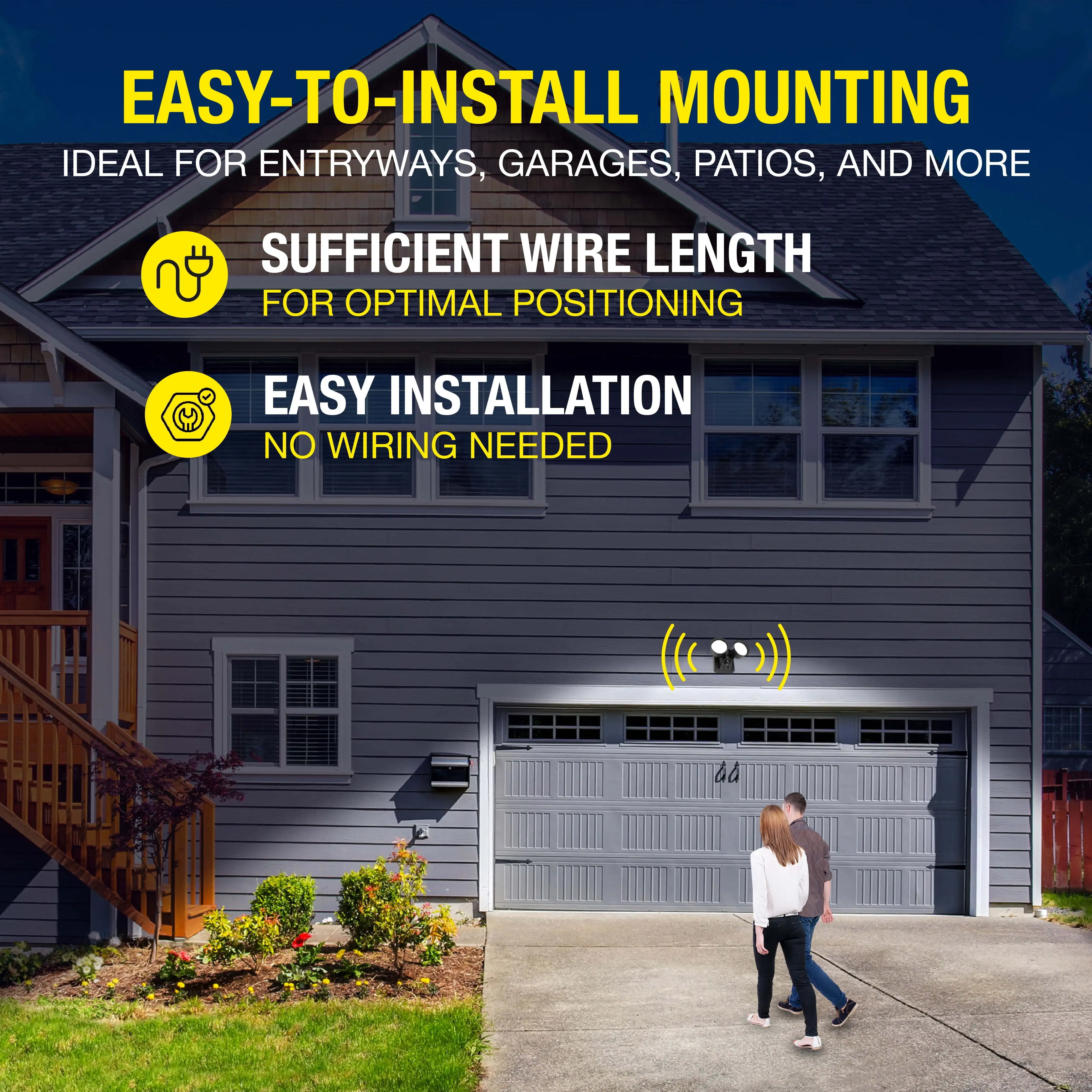 Luz de seguridad con detección de movimiento de cable directo LED de 2 cabezales, luz de inundación exterior para patio y garaje, sensor brillante resistente a la intemperie