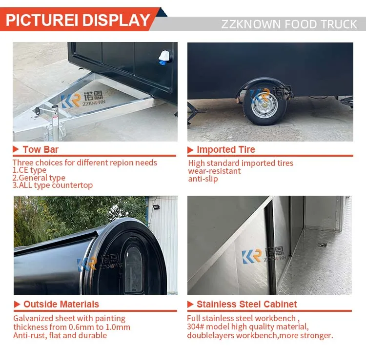 مقطورة طعام عربة طعام شاحنة طعام مع معدات مطاعم مطبخ كاملة عربة آيس كريم