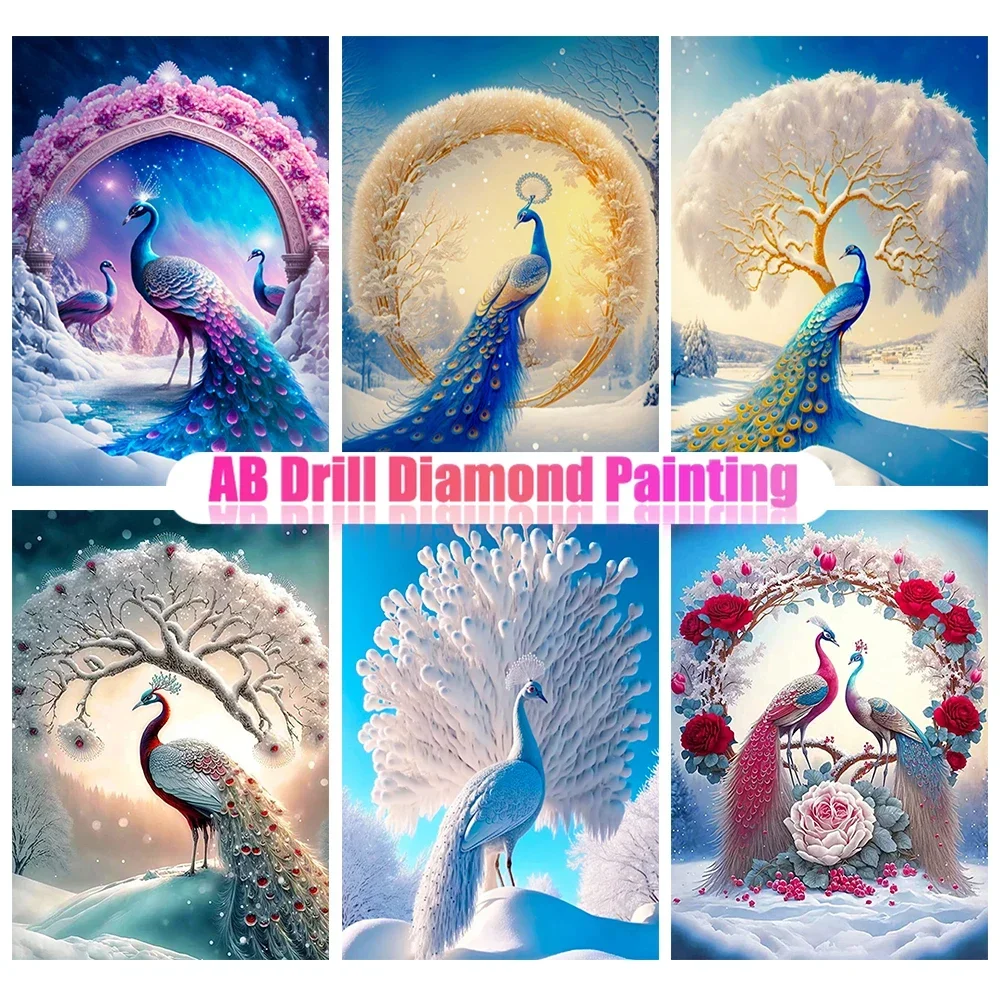 5D DIY AB Diamond Painting Animal Peacock Full Diamond Mosaic Embroidery Snowscape Cross Stitch Set Art Wall Home Decoration