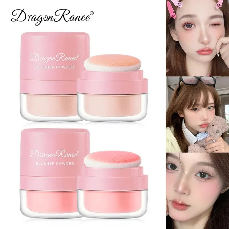 Cheek Tint Blusher Powder Lasting Natural Mineral Loose Powder Multi-purpose Peach Pink Rouge Pigments with Sponge Cosmetic Tool