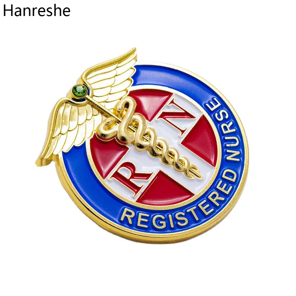 Hanreshe Registered Nurse Enamel Brooch Pins Caduceus Round Medical Lapel Badge Jewelry Gift for Doctor Nurse Medicine Student