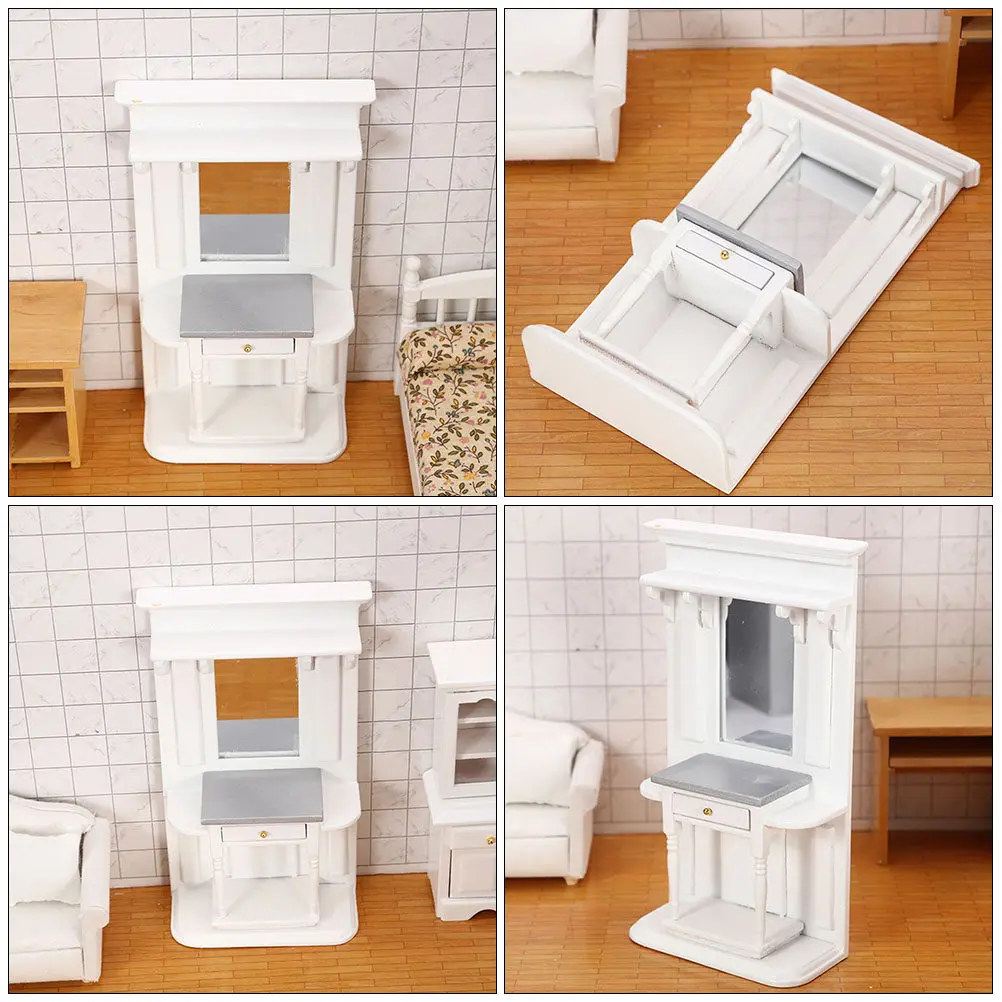 

Wooden Miniature Dressing Table Delicate Handcrafted Mini House Accessory Dollhouse Decoration Gift Miniature Dressing Table