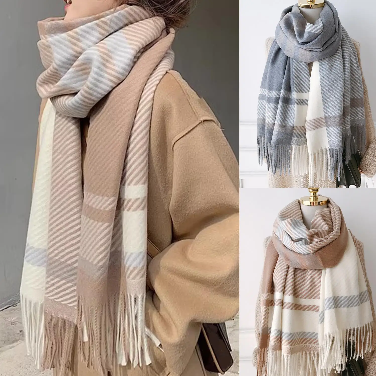 

New Women Scarf Autumn Winter Vintage Style Plaid Wrap Scarves Pashmina Femme Foulard Shawl Unisex Men