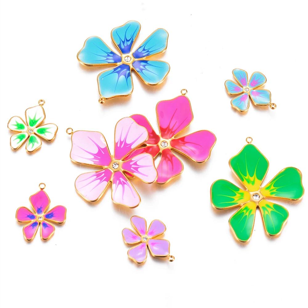 

3pcs Enamel Sakura Flower Charm with Crystal Pendant For Jewelry Making Supplies DIY Earrings Bracelets Necklaces Accessories