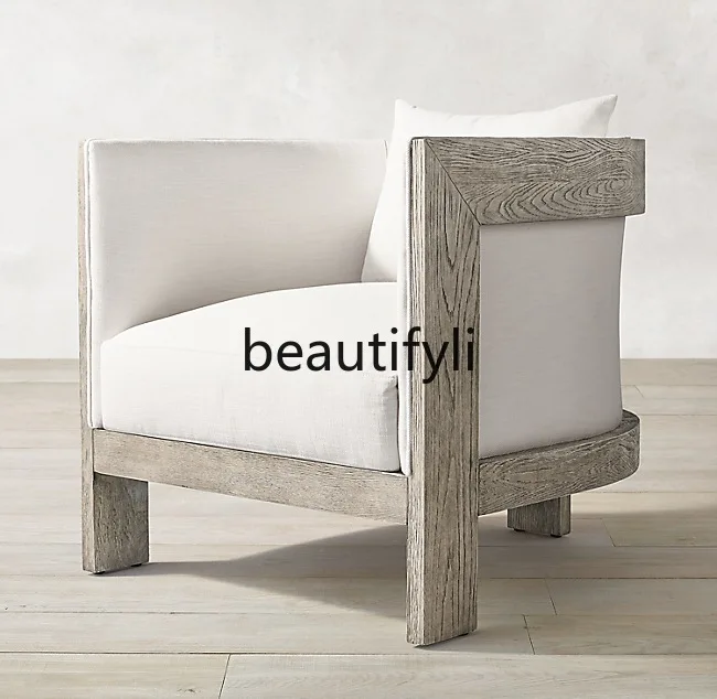 

American Country Retro Solid Wood Single Sofa Italian Modern Minimalist Lounge Chair Nordic Minimalist Furniture