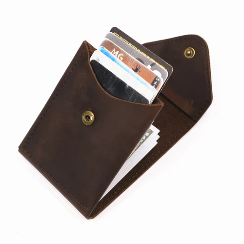 Imagen 1 del producto Cartera de cuero genuino para hombre, piel de vaca auténtica, corta, delgada, minimalista, tarjetero con cierre de solapa