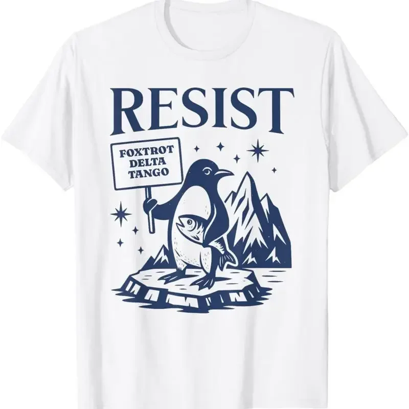 

Penguin Resist Foxtrot Delta Tango Graphic T Shirt Funny Anti Tariff Cotton Tee