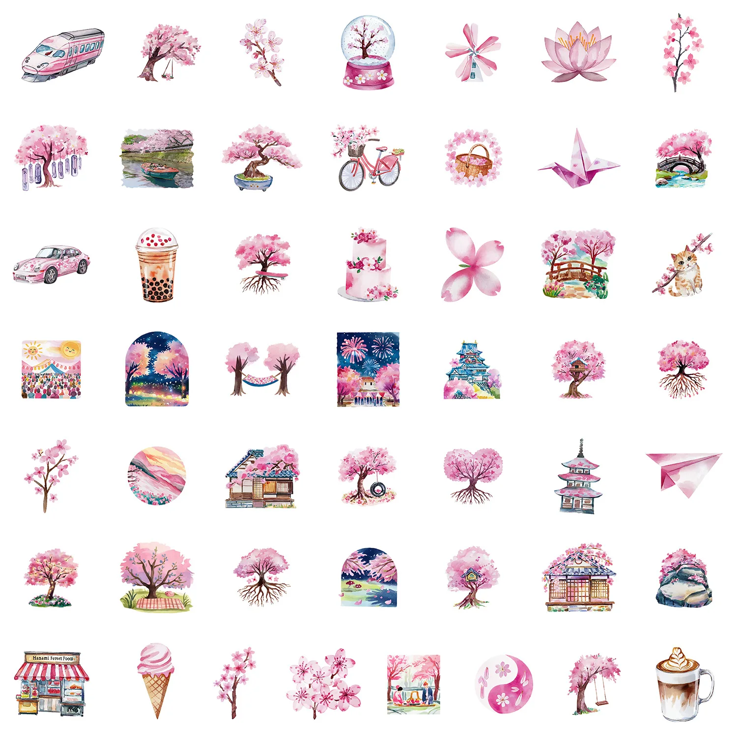

10/50PCS Pink Sakura Cartoon Romantic Sakura Tree Sticker DIY Scooter Pencil Case Phone Case Waterproof Graffiti Decal Toy Gift
