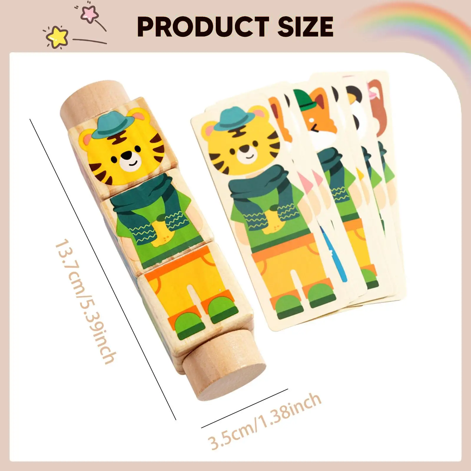 Rotating Twist Block Animal Themed Preschool Easy Grip Fine Motor Skill Early Learning Wooden Puzzle Toy for Birthday Gift Kids