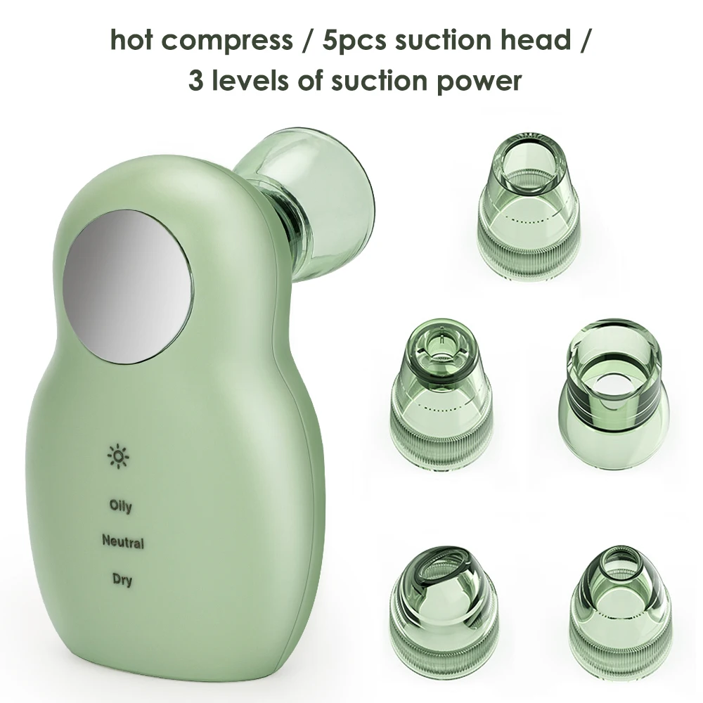 مستخرج الرؤوس السوداء باللون الأخضر الصغير، مزيل الرؤوس السوداء الكهربائي ذو الفقاعات الدقيقة، منظف مسام الوجه