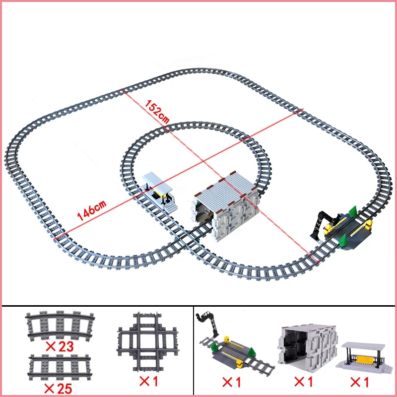 City Train Station Platform Traffic Light Cave Flyover Tracks Straight Curved Rails Building Block Bricks Technican Creative Toy