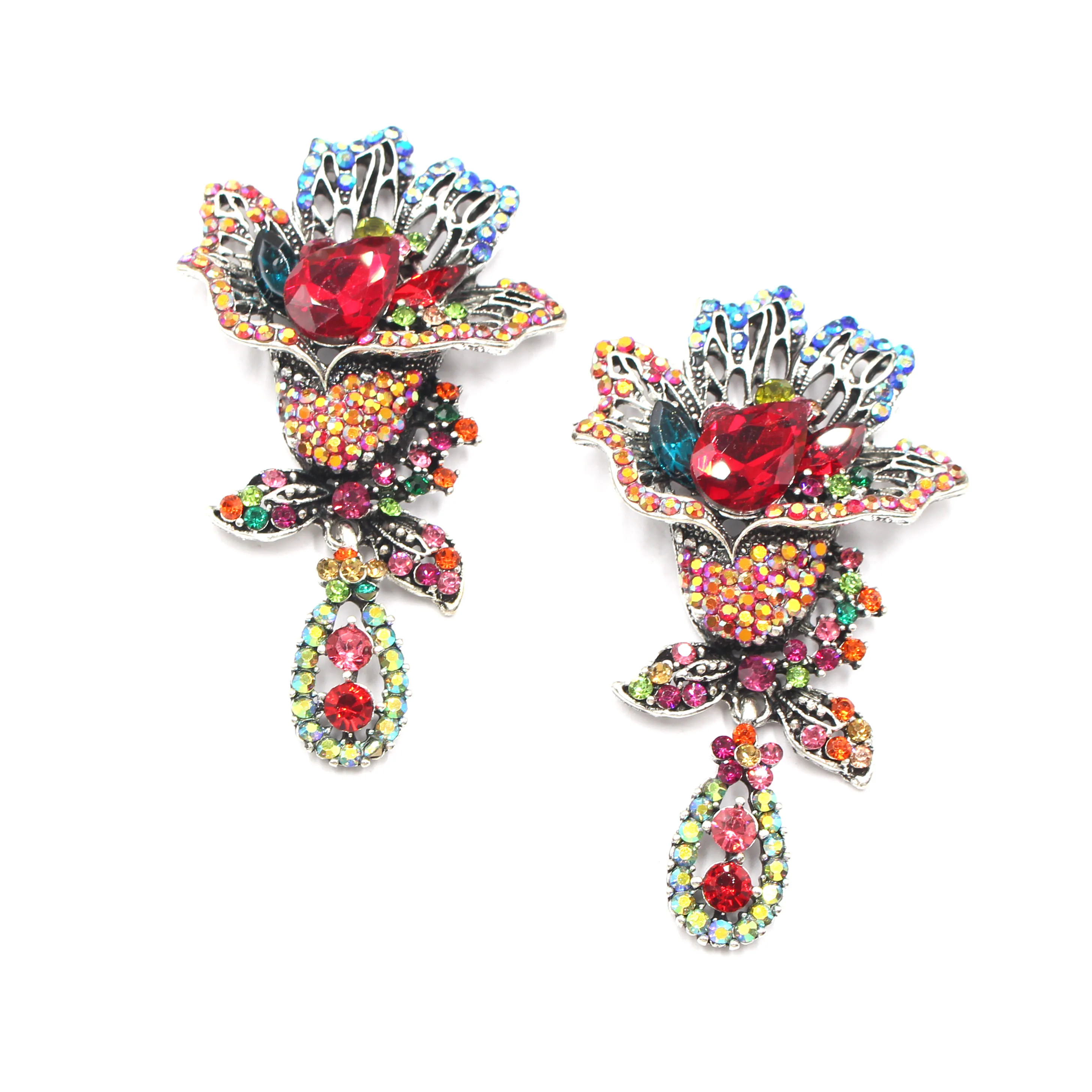 2 pack European and American style vintage colorful rhinestone brooch Heavywork exaggerated crystal corsage pin dress in stock