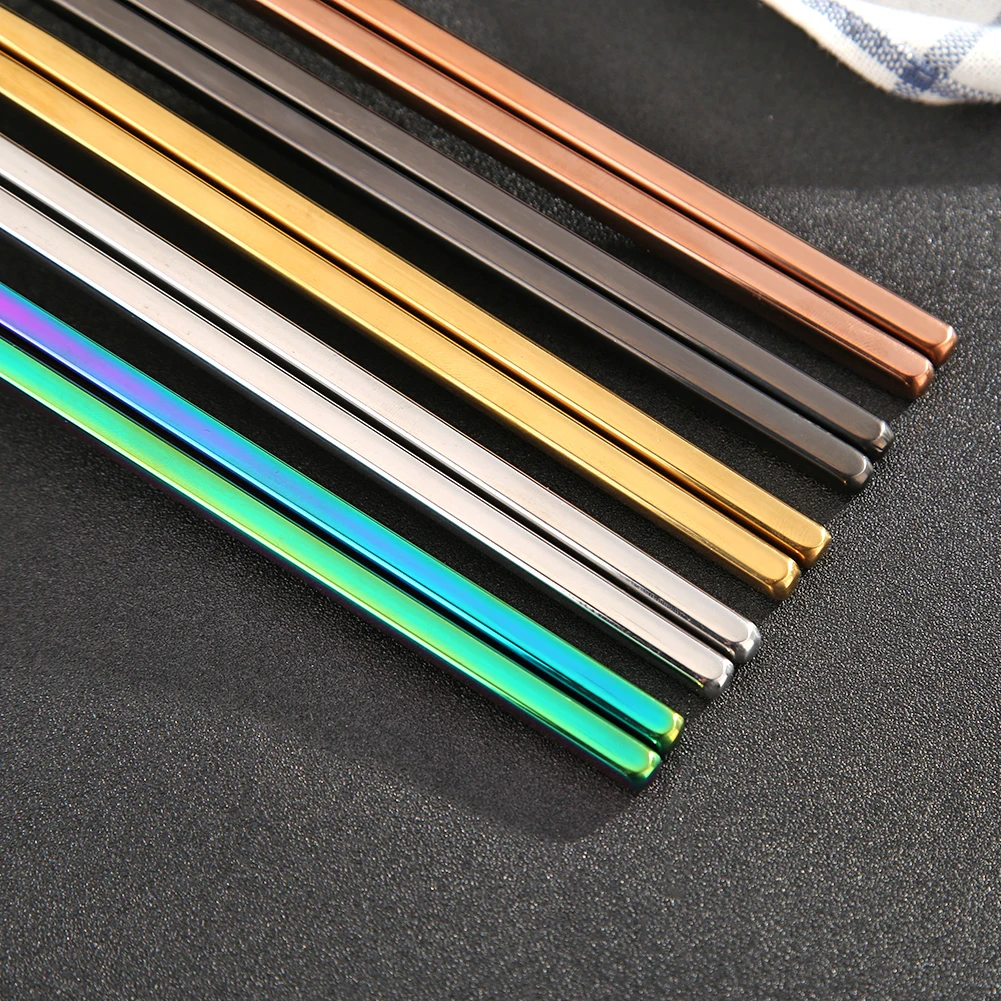 1 Pair Stainless Steel Colorful Chopsticks Portable Reusable Chopstick Sushi Chopsticks Non-slip Korean Chopsticks Cutlery Set