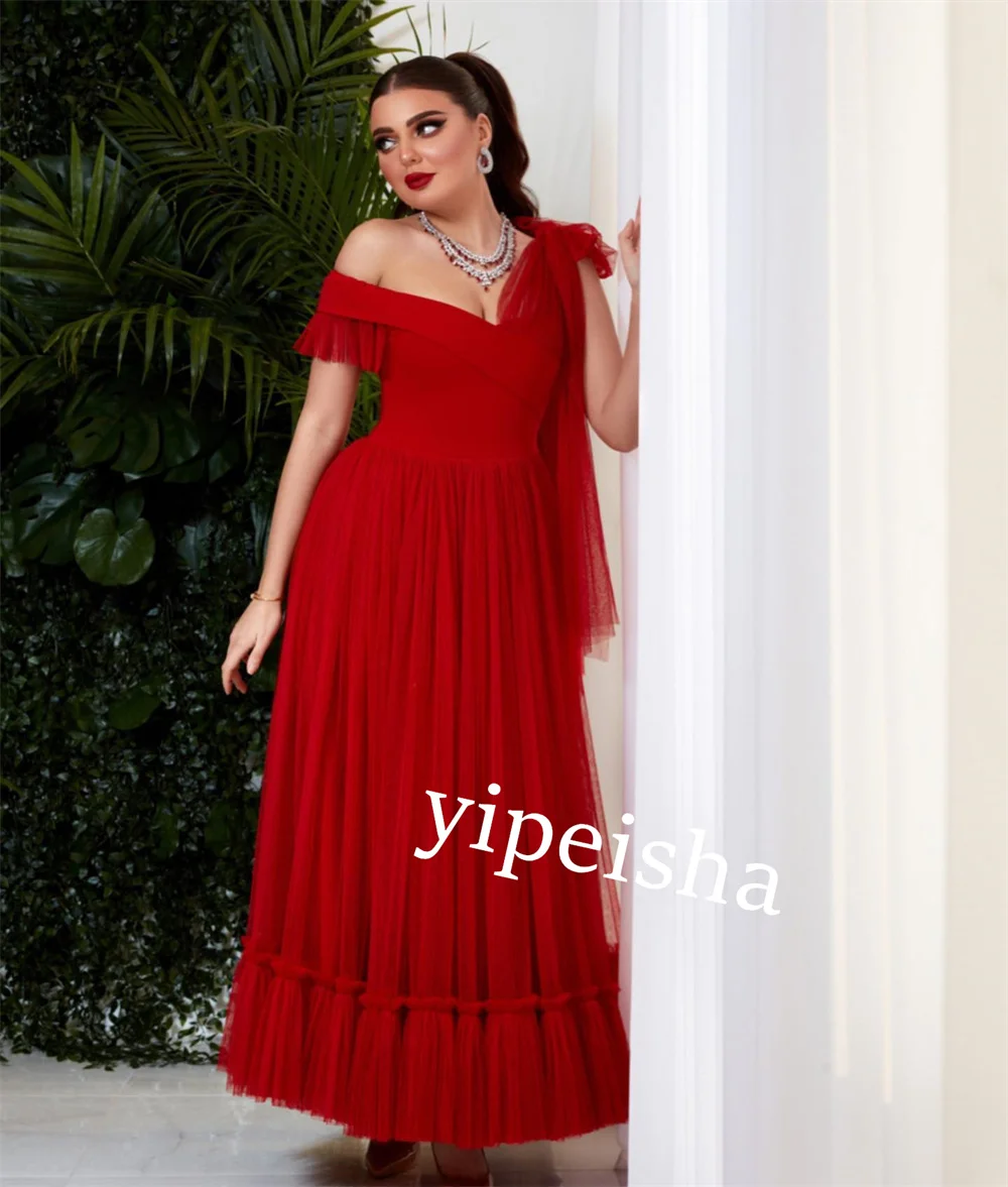 Jiayigong-vestido Midi plisado de red para mujer, traje de celebridad con cuello en V, a medida, Arabia Saudita