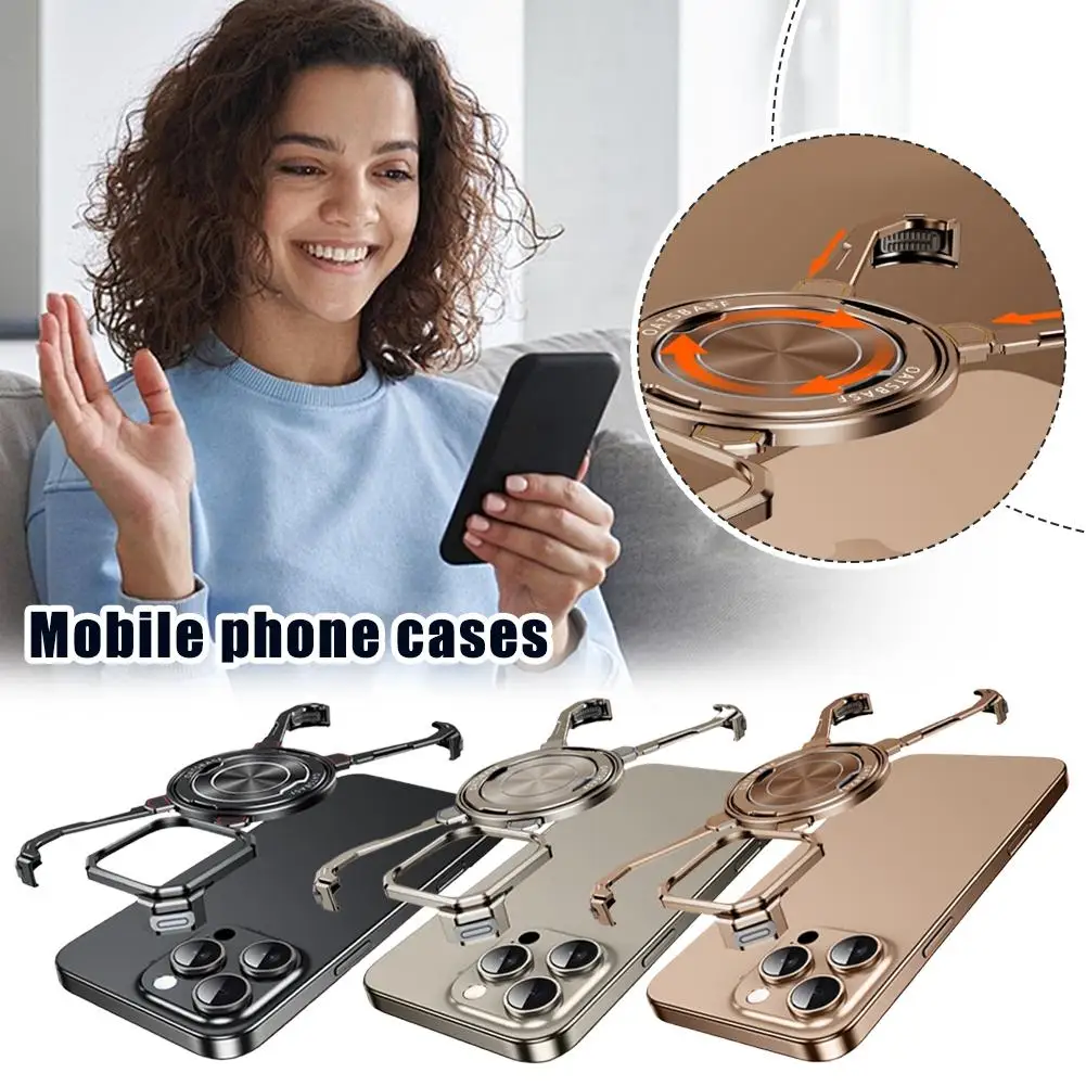 For IPhone 16 Series Phone Case Bezel-less Metal Talon Cooling Magnetic 360 Bracket Accessories Case Rotating H2K2