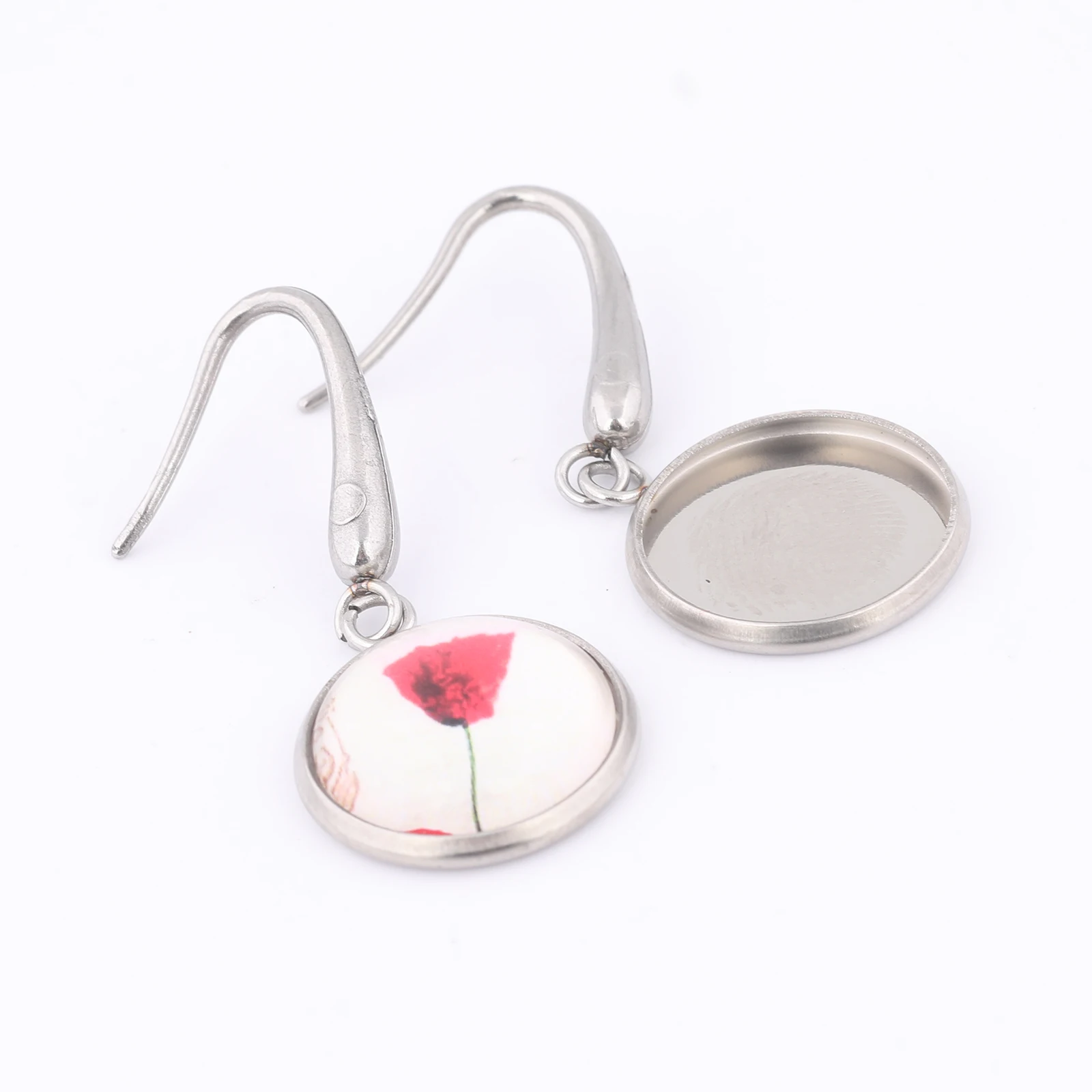 10 pezzi di orecchini in acciaio inossidabile con gancio per filo, adatti per orecchini cabochon da 12 mm, impostazione base spazi vuoti, creazione di gioielli fai da te