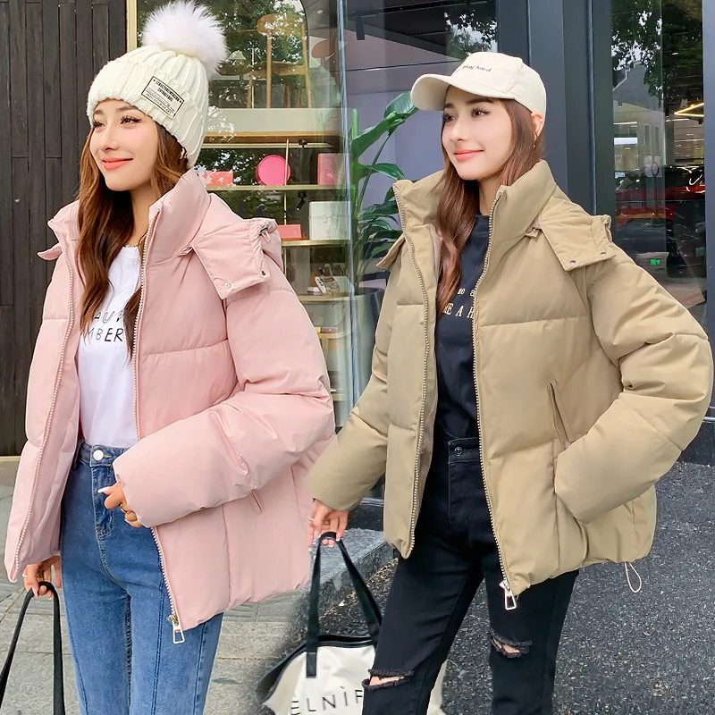 Women Short Oversize Parkas Coats Hooded Jacket Solid Drawstring Hem Zipper Fly Looose Fit Thick Casual Office Lady Winter 2025