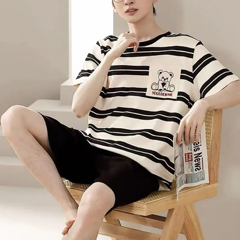 

Men's Sleepwear, Large Size Youth Pajamas, Striped Bear Home Clothes, Men's Sleepwear, Comfortable, Breathable Casual Sleepwear