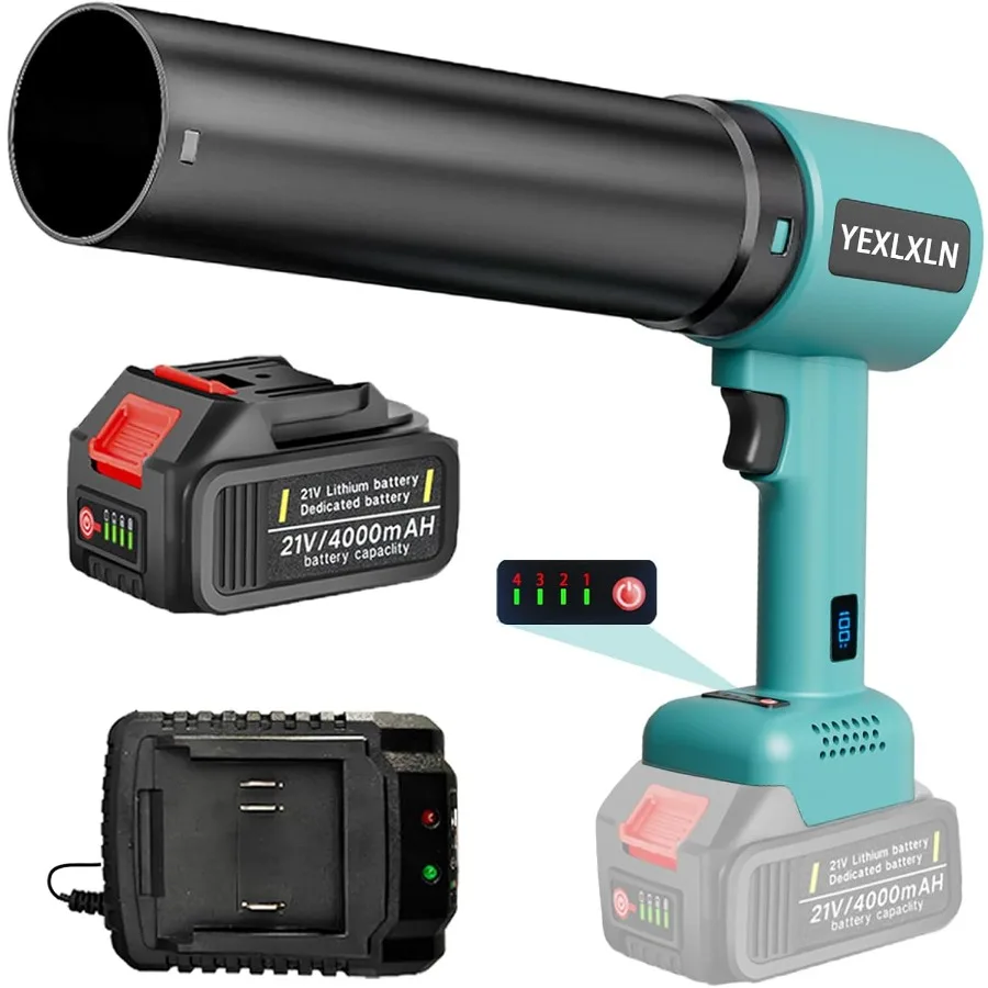 

Cordless Leaf Blower with 4.0Ah Batteries and Charger 150 MPH 21V Turbo Jet Blower for Patio Cleaning Snow Blowing Leaf Removal