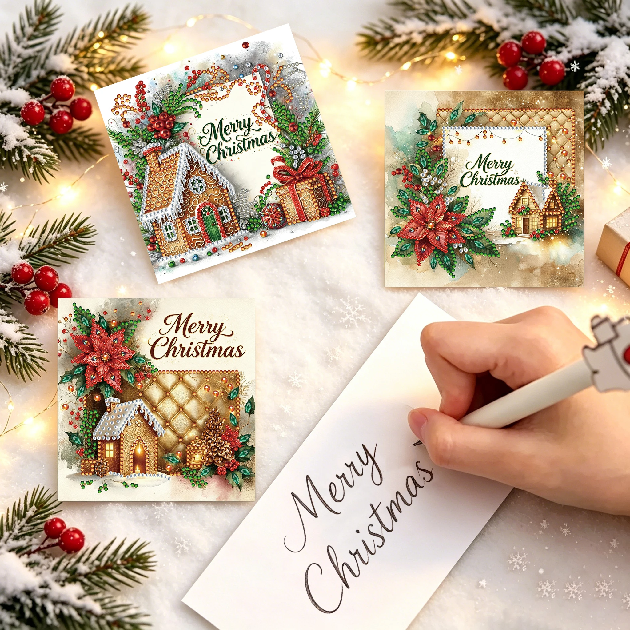 6-Piece DIY Diamond Painting Greeting Card with Envelope, Wishes and Wishes, Christmas Theme Unique Design view 5