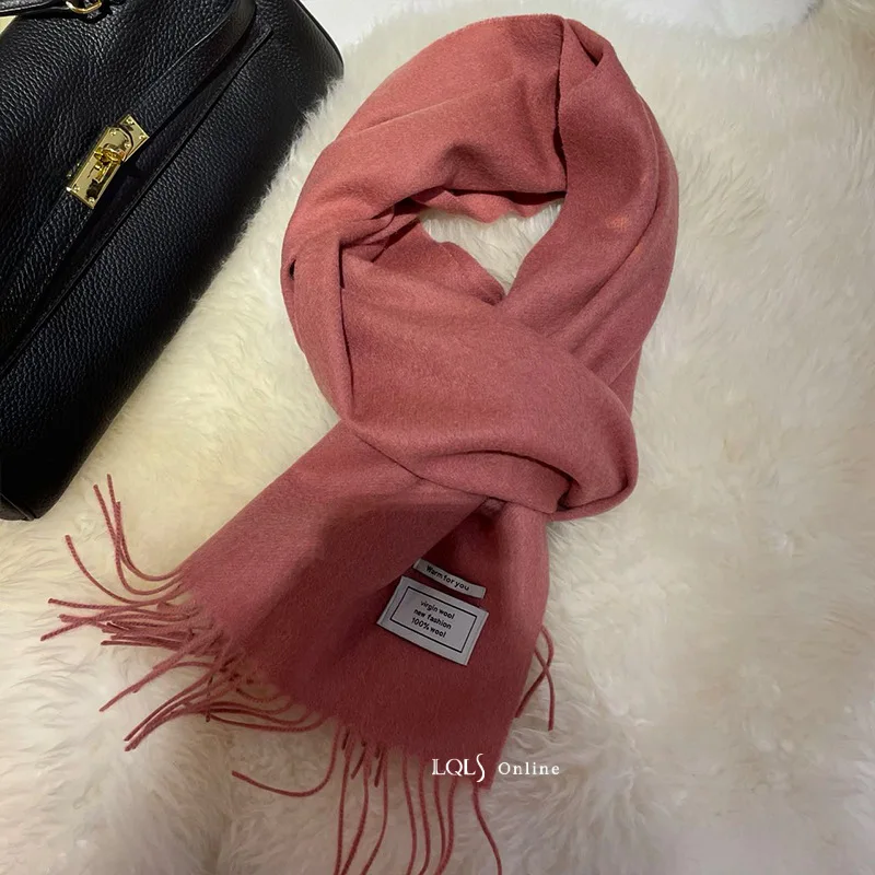 2024, зимний классический шарф с кисточками из чистой шерсти для женщин, теплая однотонная утепленная шаль, шейный платок, шарфы, аксессуары Bufanda