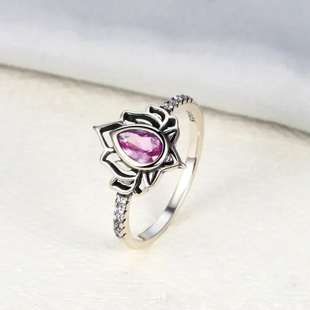 Women's 925 Thai Silver Adjustable Lotus Flower Ring