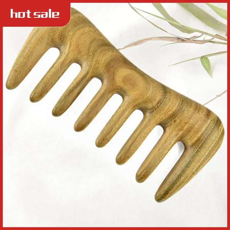 

A23I-1Pcs Зеленая расческа для волос с широкими зубьями - Расческа из натурального дерева для вьющихся волос - Не статическая для массажной расчески для распутывания