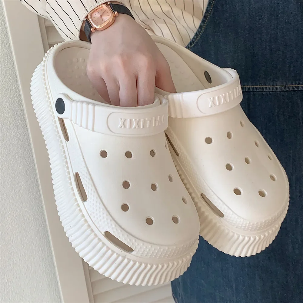 Women Summer Korean Edition Hole Shoes EVA Soft Thick Sole Baotou Cool Slippers Student Outwear Fashion Creativity Women Shoes