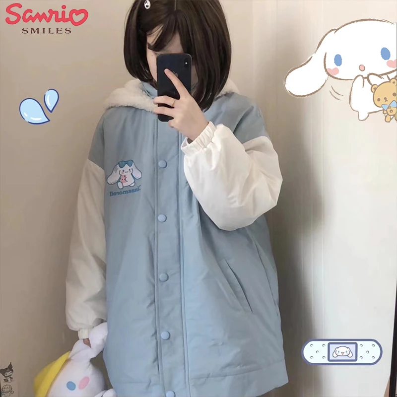 

2022 New Cinnamoroll Cotton Padded Jacket Sanrio Anime Kawaii Korean Fashion Trend Warm Windproof Cotton Jacket Christmas Gift