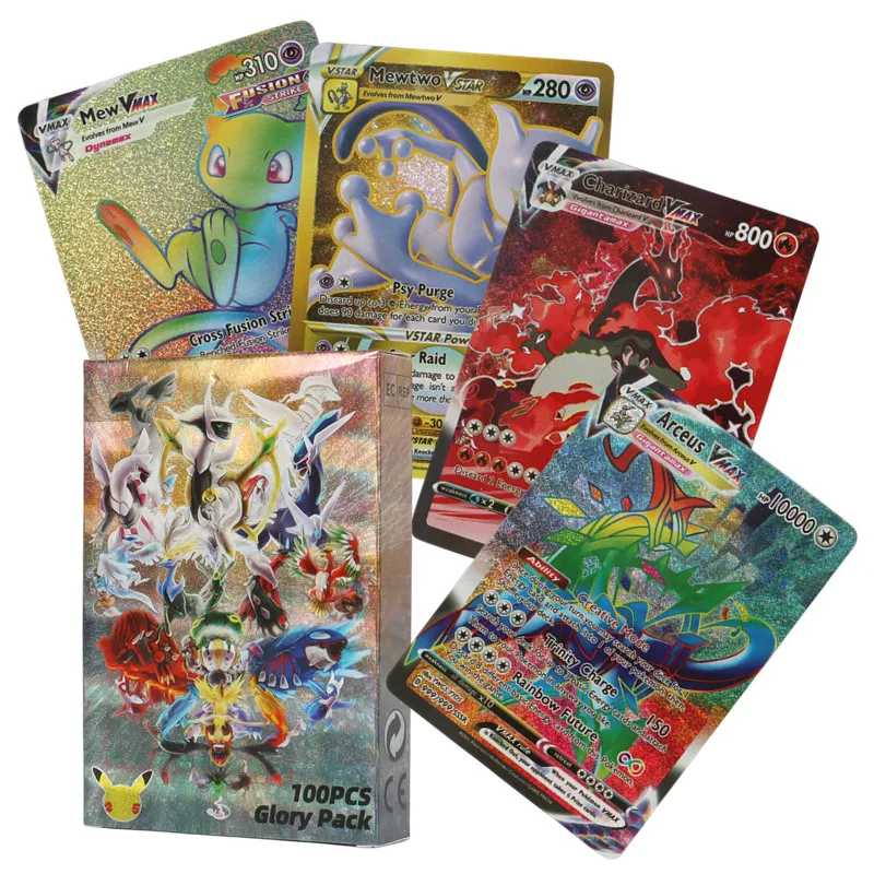 60-100Pcs English Pokemon Cards Holographic EX Vstar Vmax GX Letter Rainbow Arceus Shiny Charizard Mewtwo Evolution combination