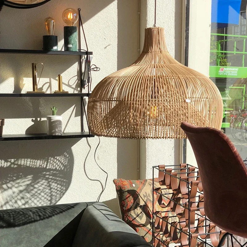 Japanese Style Rattan-Weaved Ceiling Lamp Bedroom Dining Room Study Zen Tea Room B & B Idyllic And Creative Rattan Lamps