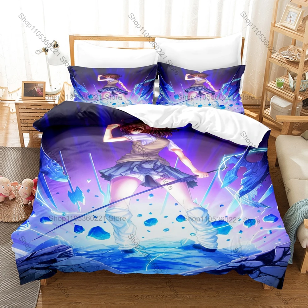 Misaka Mikoto Railgun Bedding Set Soft Microfiber 3Pcs Duvet Cover Pillowcase for Anime Lovers Electro Master Theme