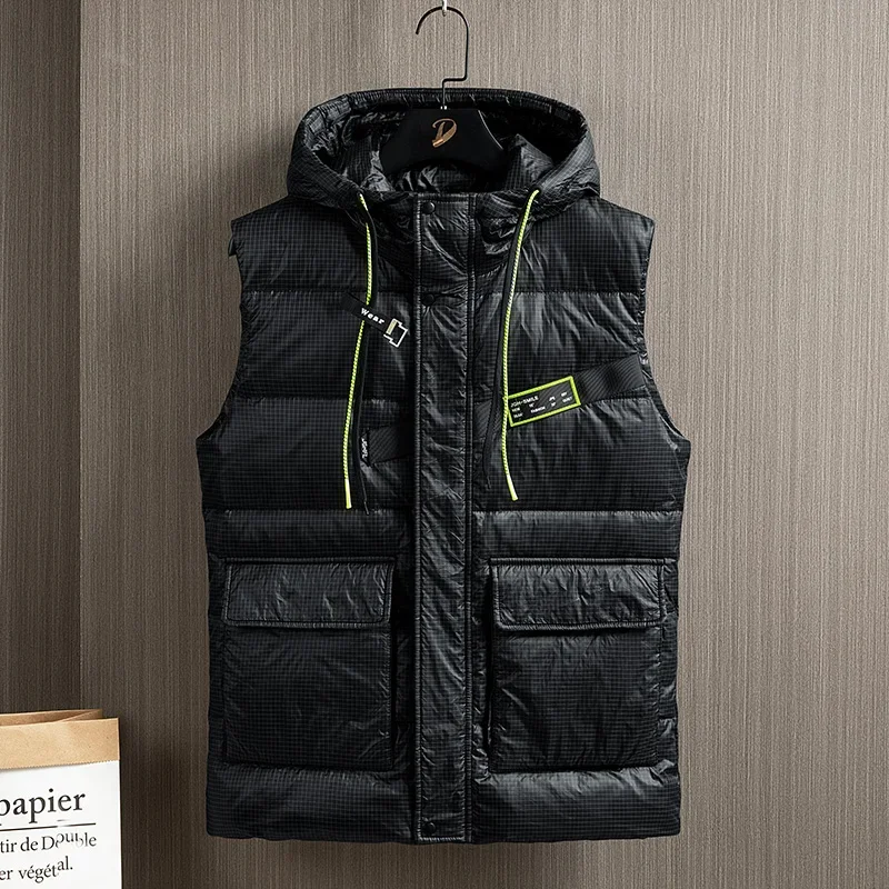 Hooded Drawstring Warm Down Vest Warm Windproof Fashion Simple Lettering Design Loose Version Fabric Comfortable Skin-friendly