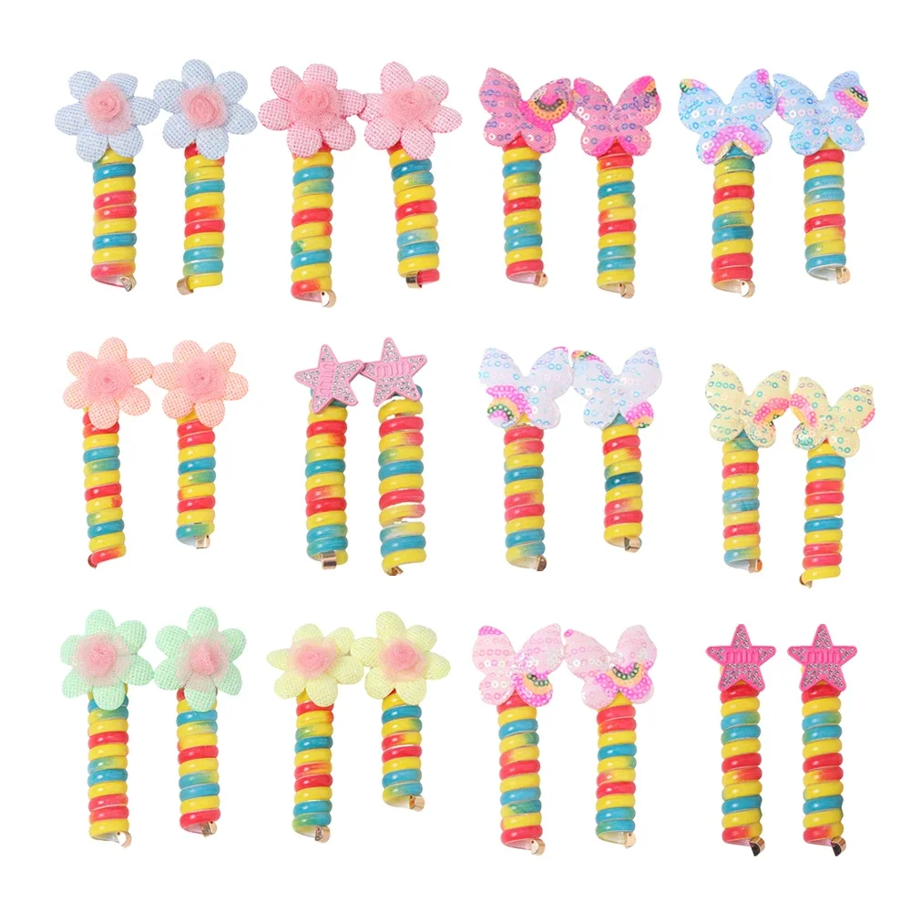 2/24pcs/set Rainbow Telephone Coil Hair Ring Kids Self-edited Hair Curler Girls Soft Pottery Elastic Headwear Hair Accessories