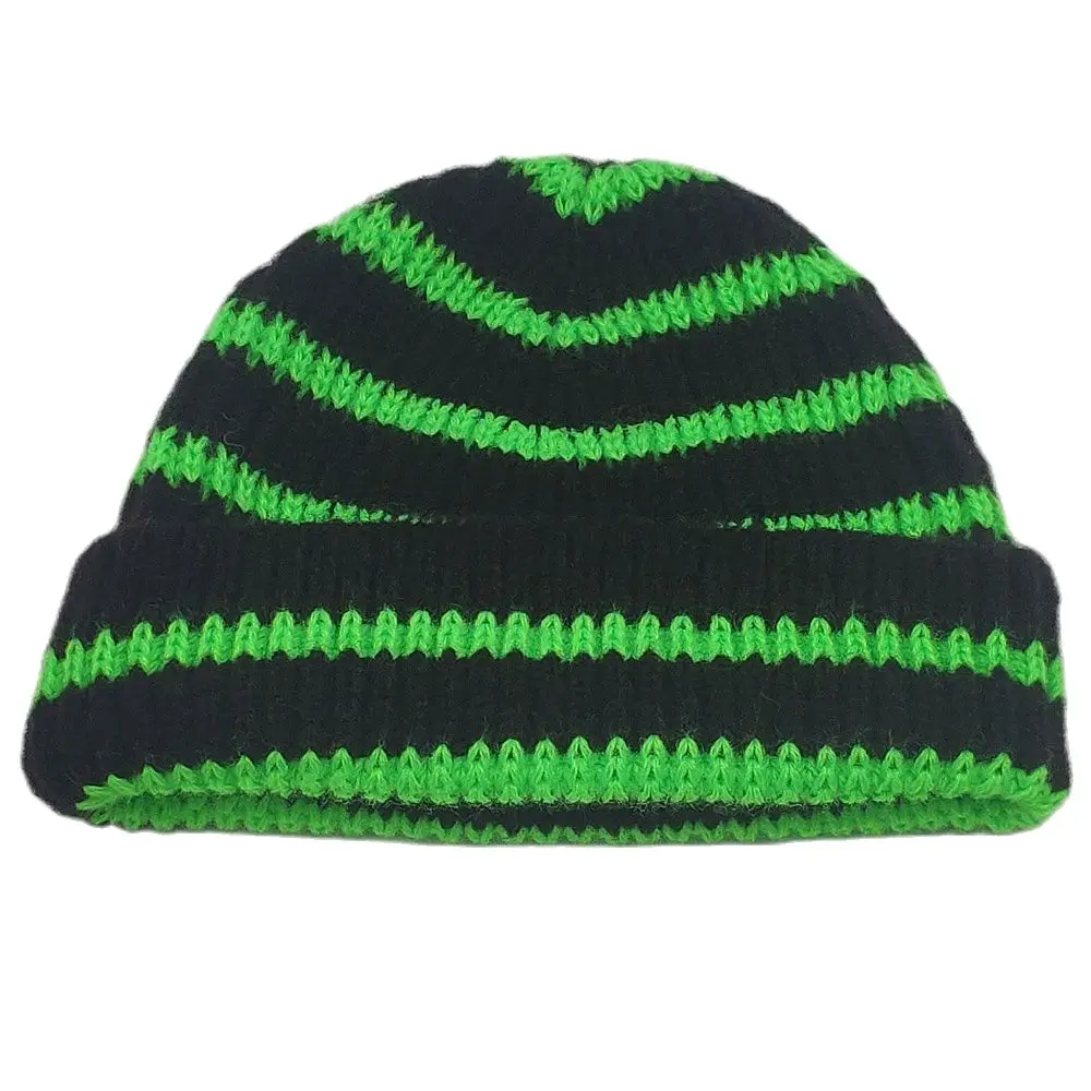 3-10 Years Children Short Knitted Striped Hat Winter Beanies for Boys Girls Warm Cuff Cap Orange Lime Green Hot Pink