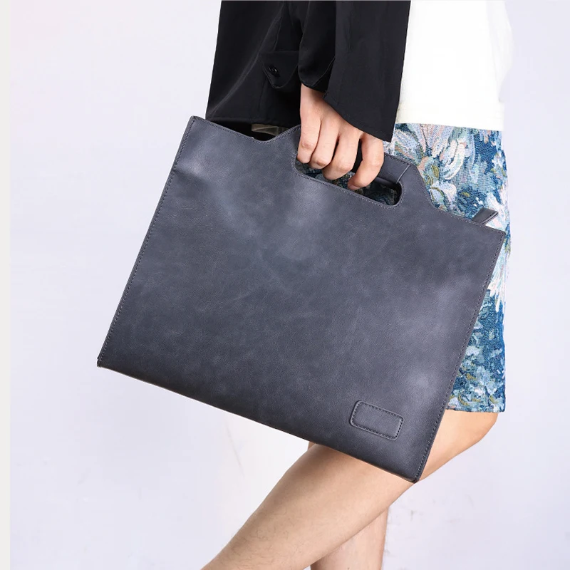 Men's Crazy Horse PU Leather Briefcase Vintage Bag Executive IPad Office Handbag Shoulder Business Document Portable Bag