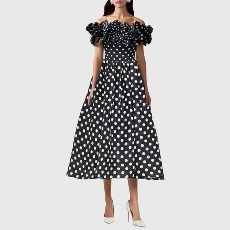 

Sexy One Shoulder Bodysuit & Long Skirt Suit Elegant Backless Polka Dot Print Slim 2Pc Set Women Fashion Swimsuit Ruffle Outfits