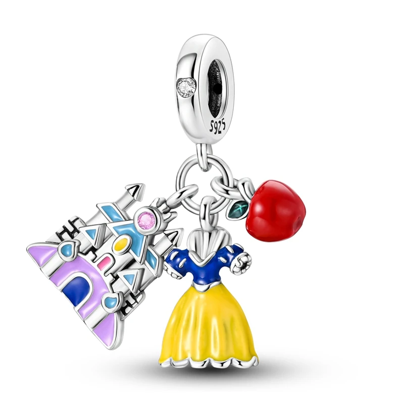 Charm Plata 925 Snow White Dangle Charm,Fairy Tale Castle Dress Apple,Fit Original Charms Silver Bracelet Women DIY Jewelry Gift