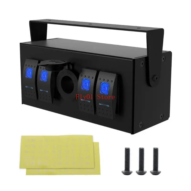 

Upgraded 4 Gang Rockers Toggle Switches Box with Double USB Chargers & Voltmeter