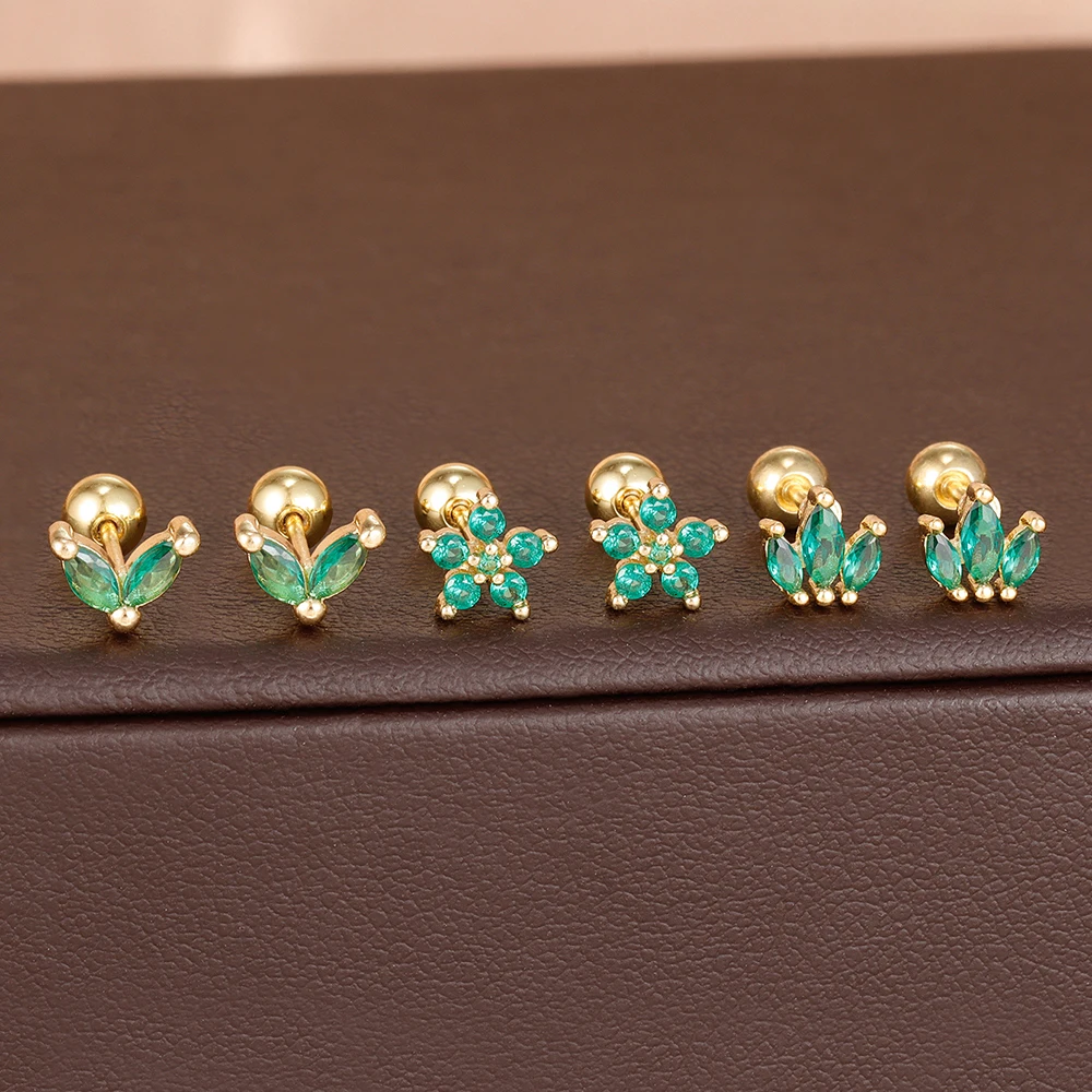6-teiliges Luxus-Ohrring-Set aus Edelstahl mit Krone für Damen, modische Zirkon-Blumen-Ohrstecker, schlichter ästhetischer Schmuck, Aretes – Detail 7