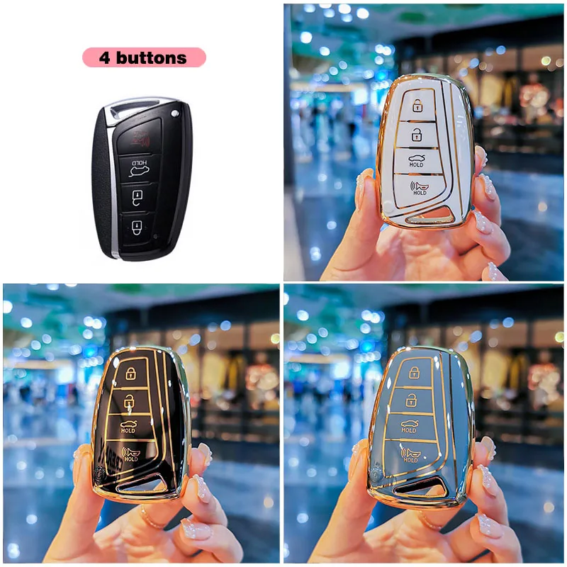 Fashion TPU Car Key Case Shell For Hyundai Santa Fe Sport Ix45 Equus Centennial Genesis G80 Grandeur Azera 2013-2016 Keychain