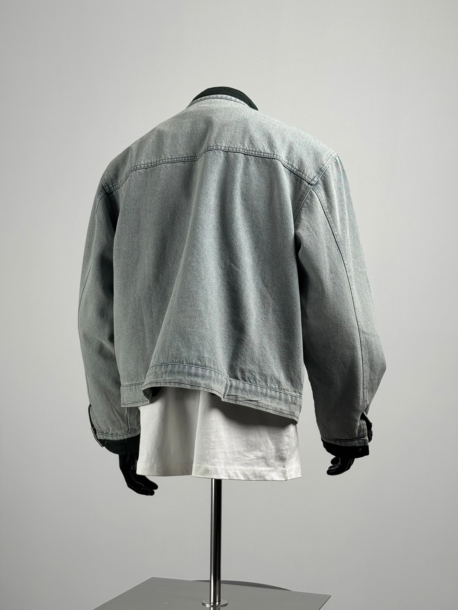 الأمريكية Sle ort اللون بلو الدنيم Jaet الرجال فضفاضة تناسب ملابس خارجية غير رسمية الخريف 2025 الشباب مزيج القطن سستة إغلاق