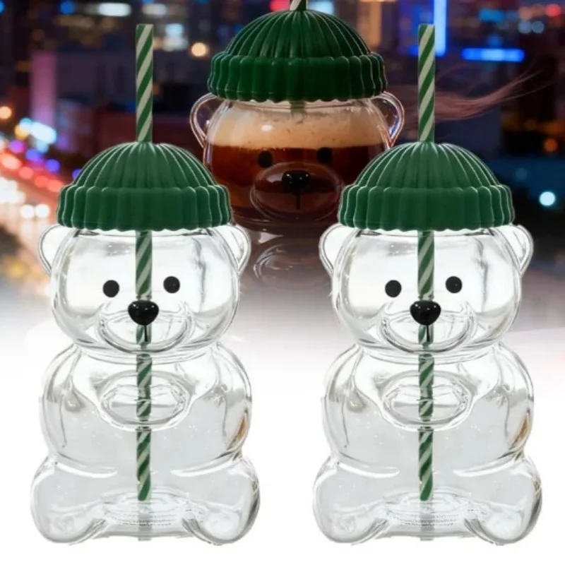 

В НАЛИЧИИ 500 мл милая чашка с медведем, прочная и удобная посуда для кофе, пива, вина и коктейлей, напитков, милая соломенная стеклянная чашка с медведем